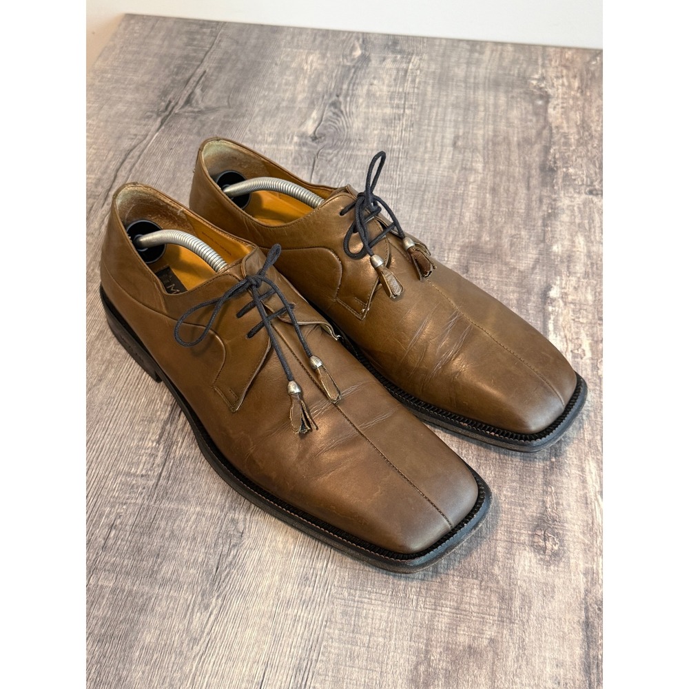 Mezlan Mens Olive Brown Leather Tassel Square Toe Derby Shoes Spain 11.5 M 2328